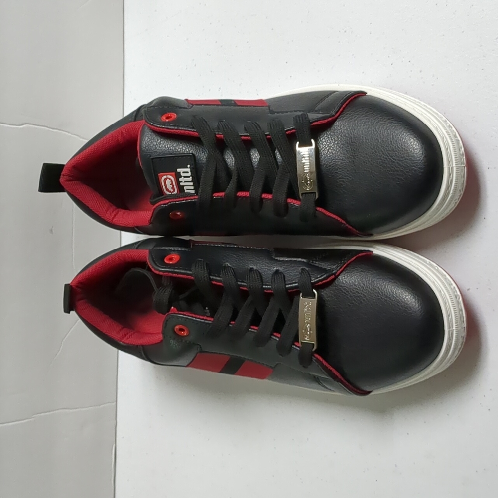 Ecko Unlimited Sneaker Men's Size 9 Black & Red Low Top Athletic Leather Shoes